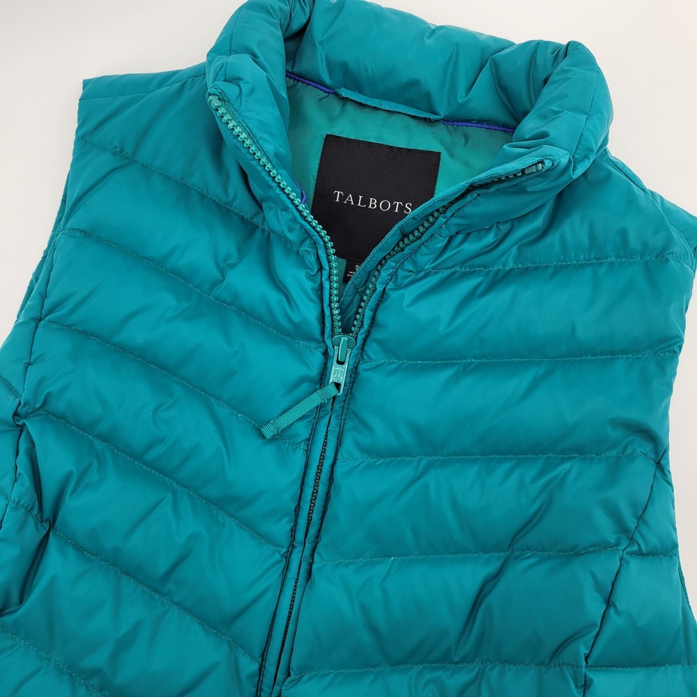 Talbots Womens S Teal Green Down Filled Puffer Vest Chevron Quilted Gorpcore